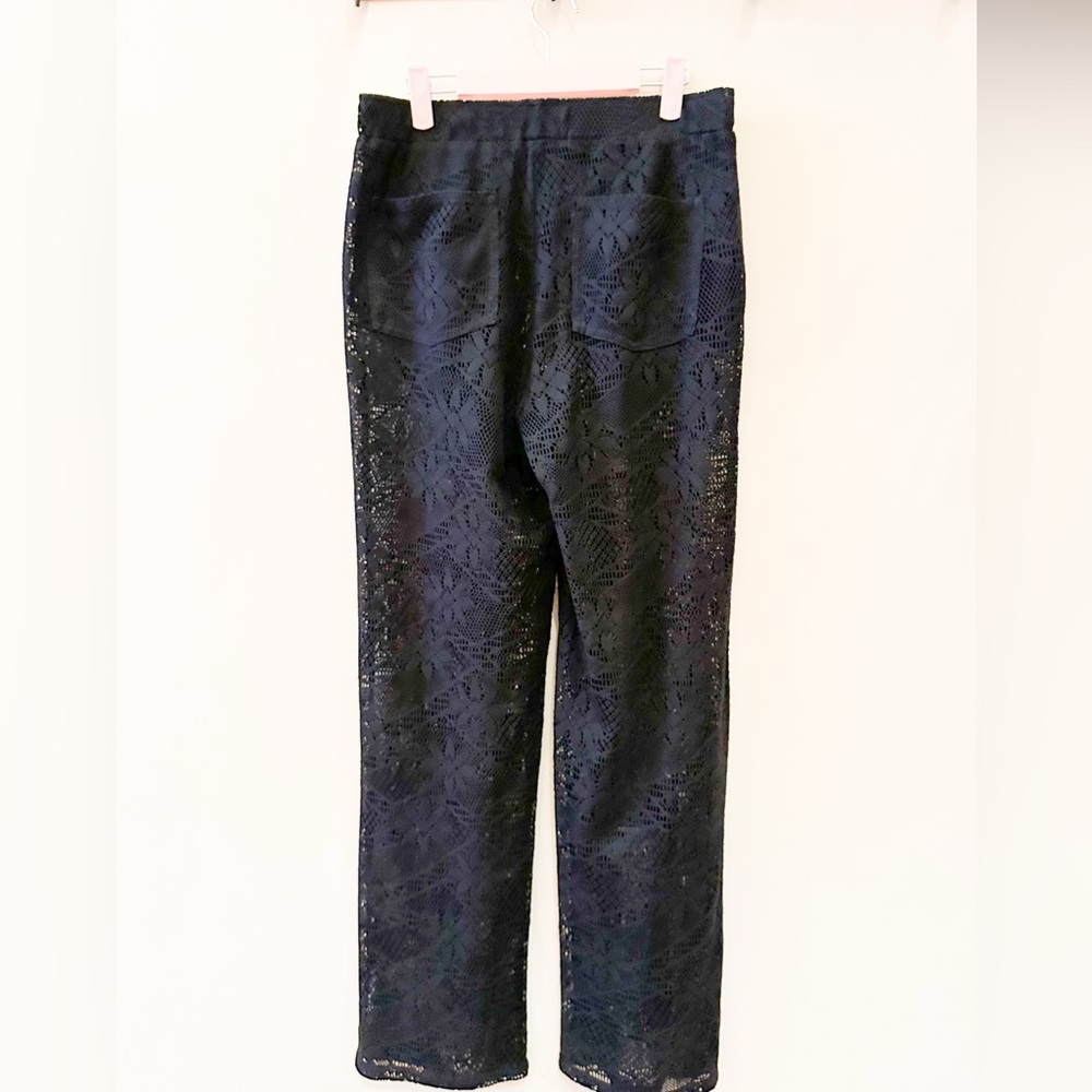 ASOS black crochet pants, elastic waist, side pockets, back pockets, pull on - Picture 4 of 8